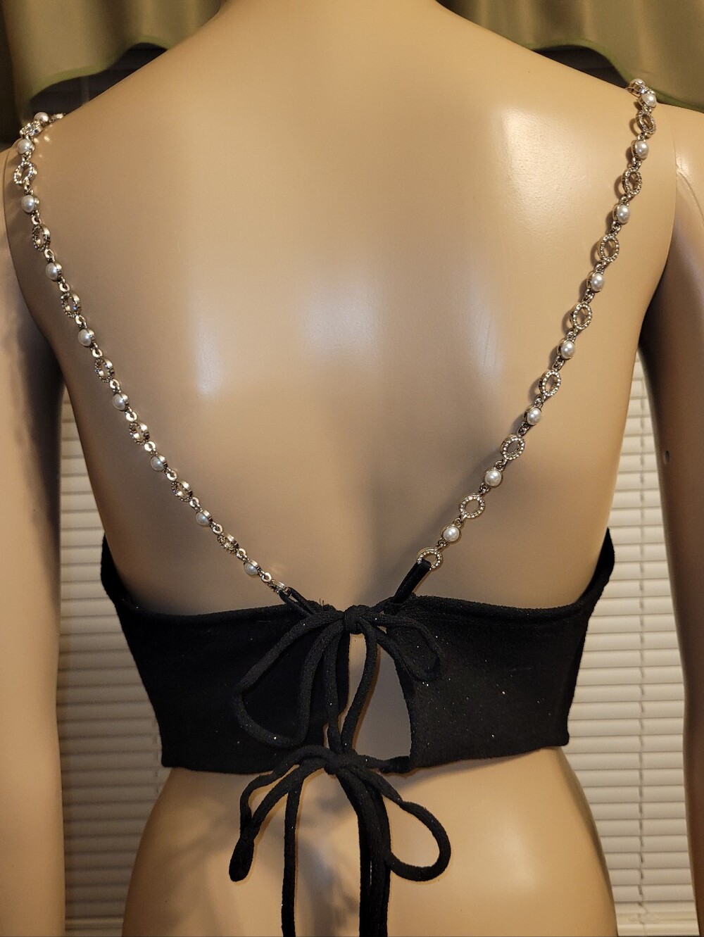 Windsor - Women's Black Sparkle Cowl Neck Crop Top with Embellished Straps - Picture 4 of 5